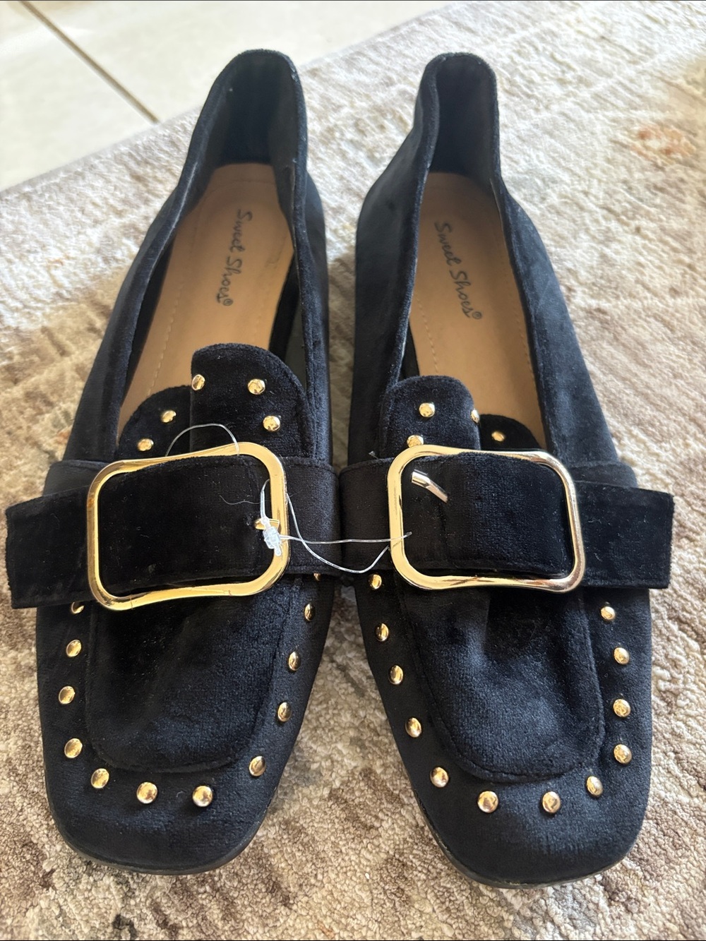 Women's Black Suede Studded Buckle Loafers (size 8.5)